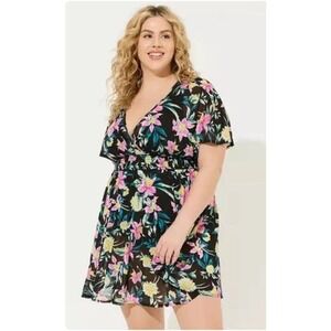Torrid Women's 1 (14/16) Swimsuit Cover Up Dress Tropical Floral Vacation NEW